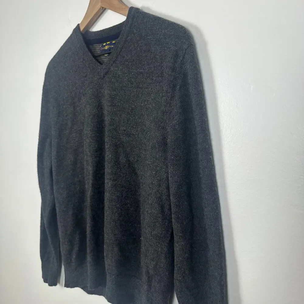Club Room Mens V-Neck Merino Wool Blend Long Sleeve Dark Grey Sweater Medium